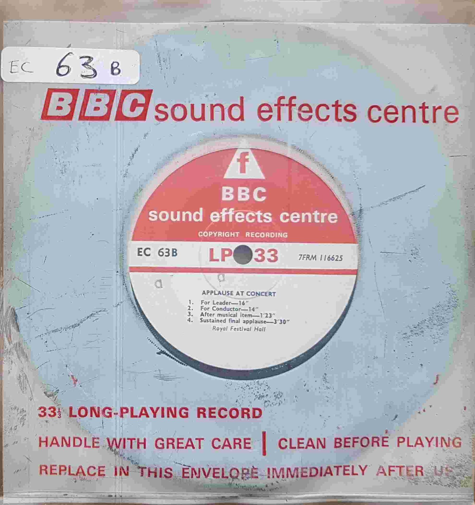 EC 63B Applause at concert Not registered from the BBC singles - Records and Tapes library Picture of EC 63B Applause at concert by artist Not registered from the BBC singles - Records and Tapes library