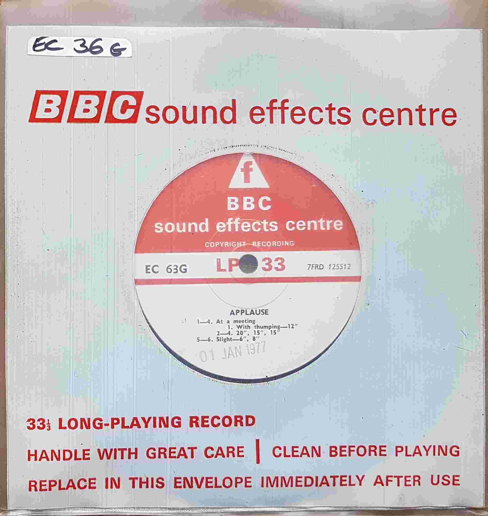 EC 63G Applause Not registered from the BBC singles - Records and Tapes library Picture of EC 63G Applause by artist Not registered from the BBC singles - Records and Tapes library