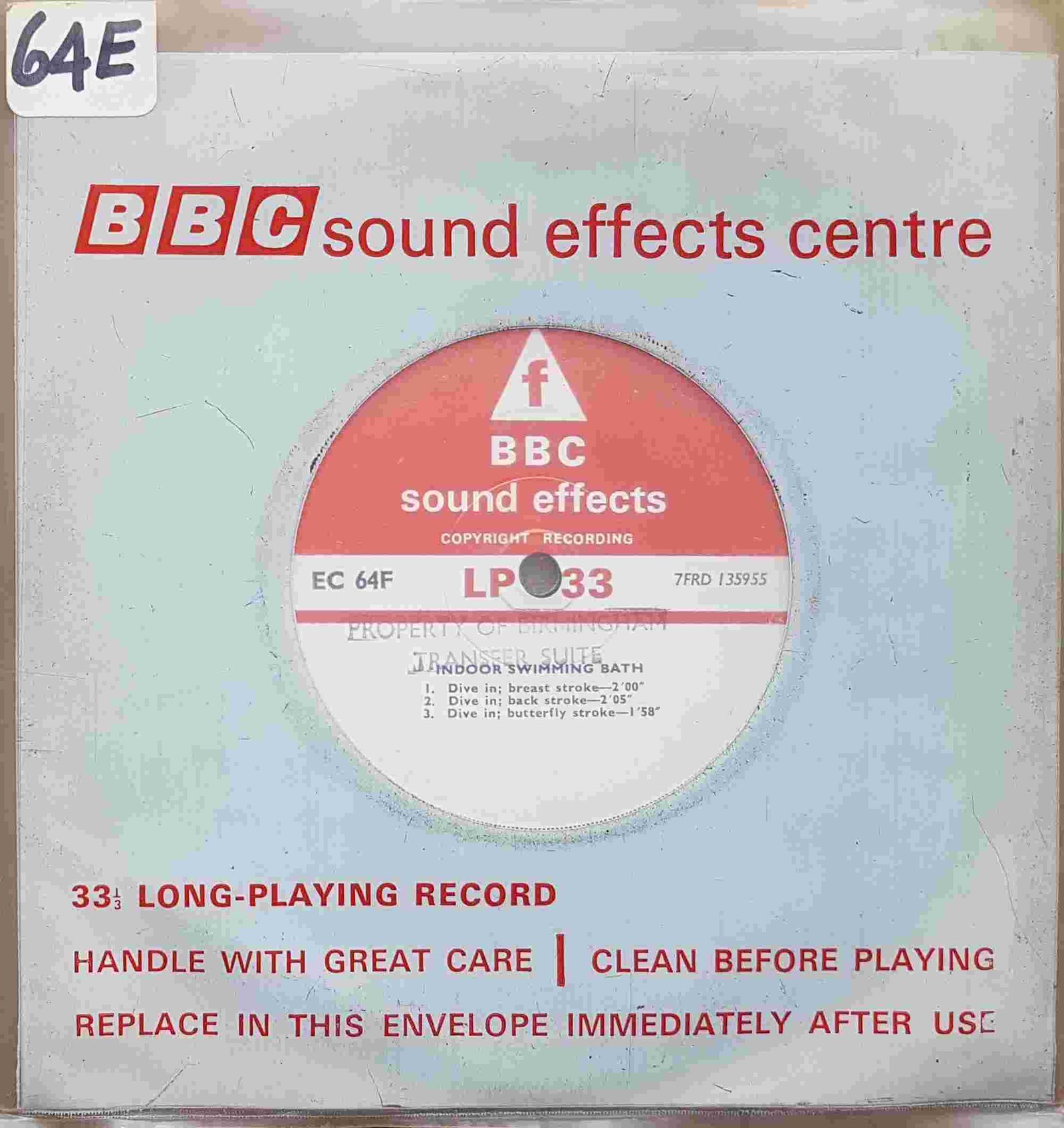 EC 64F Indoor swimming bath Not registered from the BBC singles - Records and Tapes library Picture of EC 64F Indoor swimming bath by artist Not registered from the BBC singles - Records and Tapes library