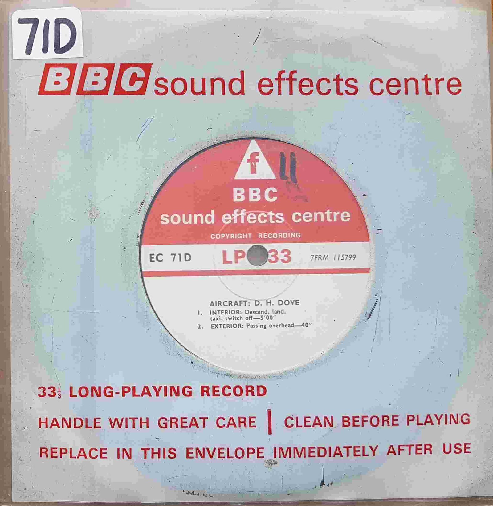 EC 71D Aircraft Not registered from the BBC singles - Records and Tapes library Picture of EC 71D Aircraft by artist Not registered from the BBC singles - Records and Tapes library