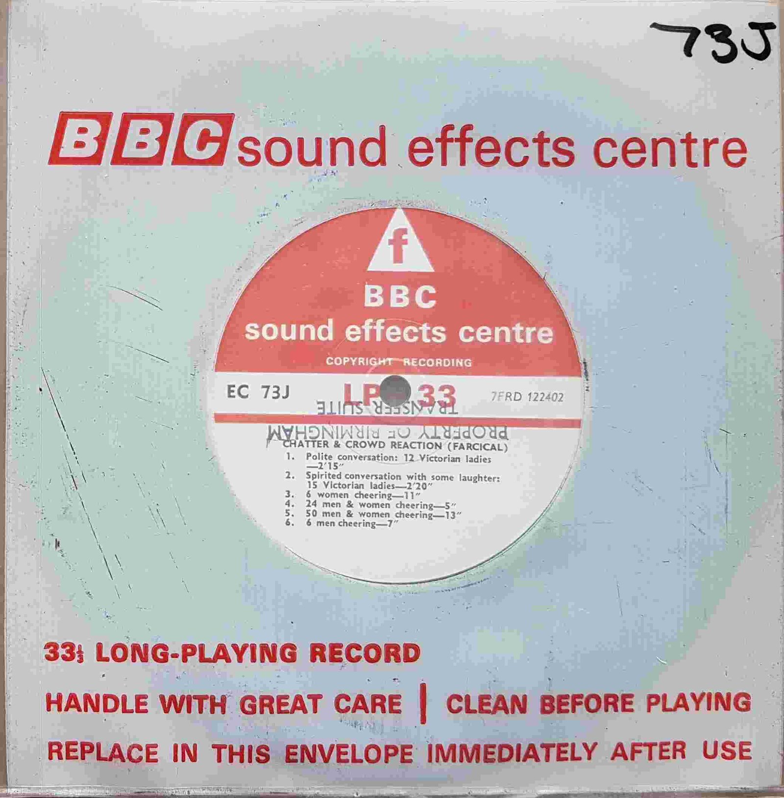 EC 73J Chatter & crowd reaction (farcical) Not registered from the BBC singles - Records and Tapes library Picture of EC 73J Chatter & crowd reaction (farcical) by artist Not registered from the BBC singles - Records and Tapes library