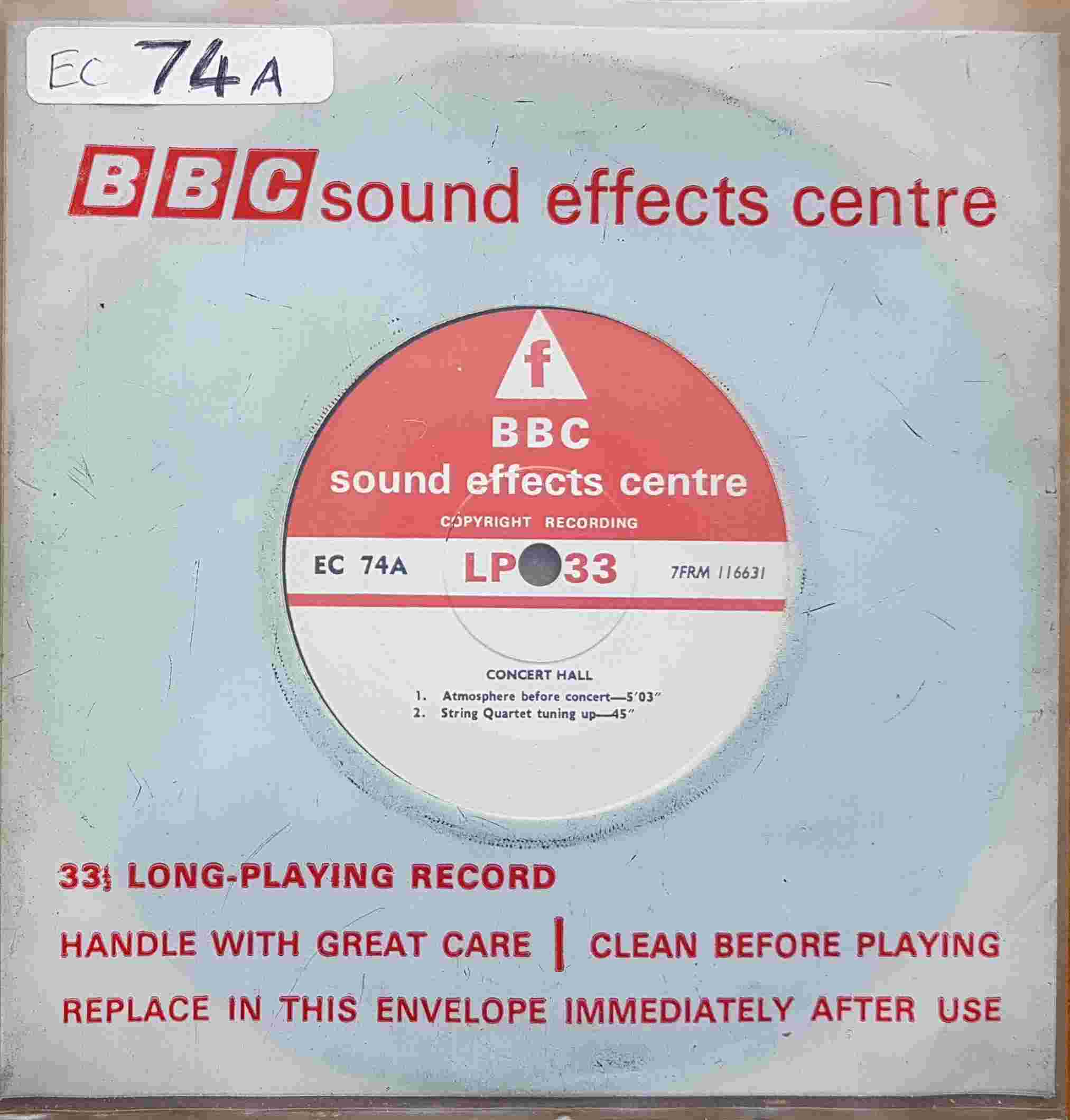 Picture of EC 74A Concert hall single by artist Not registered from the BBC records and Tapes library