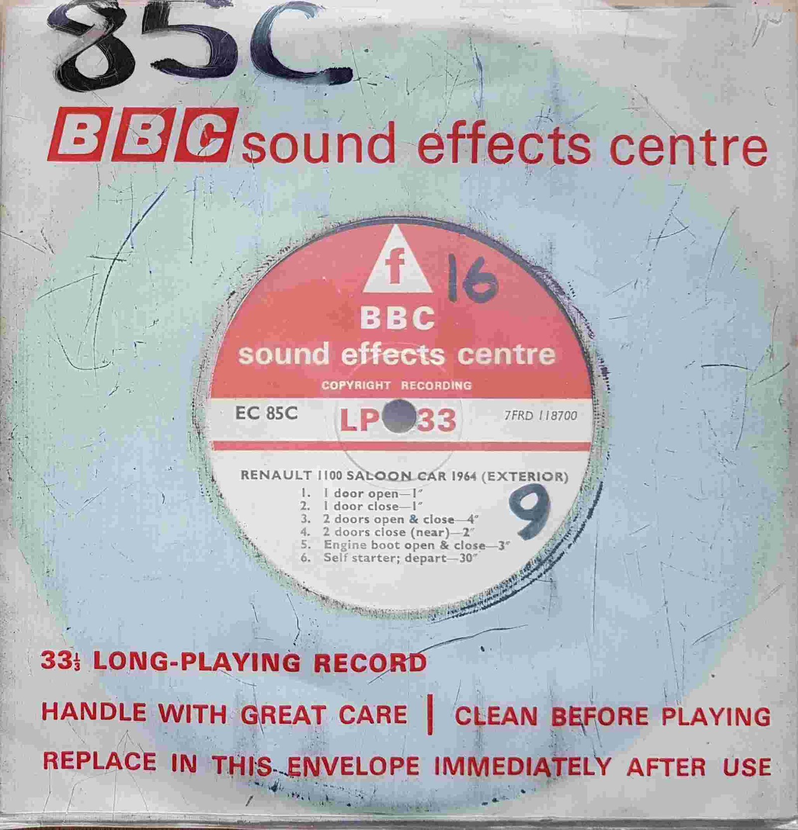 EC 85C 1964 Renault 1100 saloon car (Exterior) Not registered from the BBC singles - Records and Tapes library Picture of EC 85C 1964 Renault 1100 saloon car (Exterior) by artist Not registered from the BBC singles - Records and Tapes library