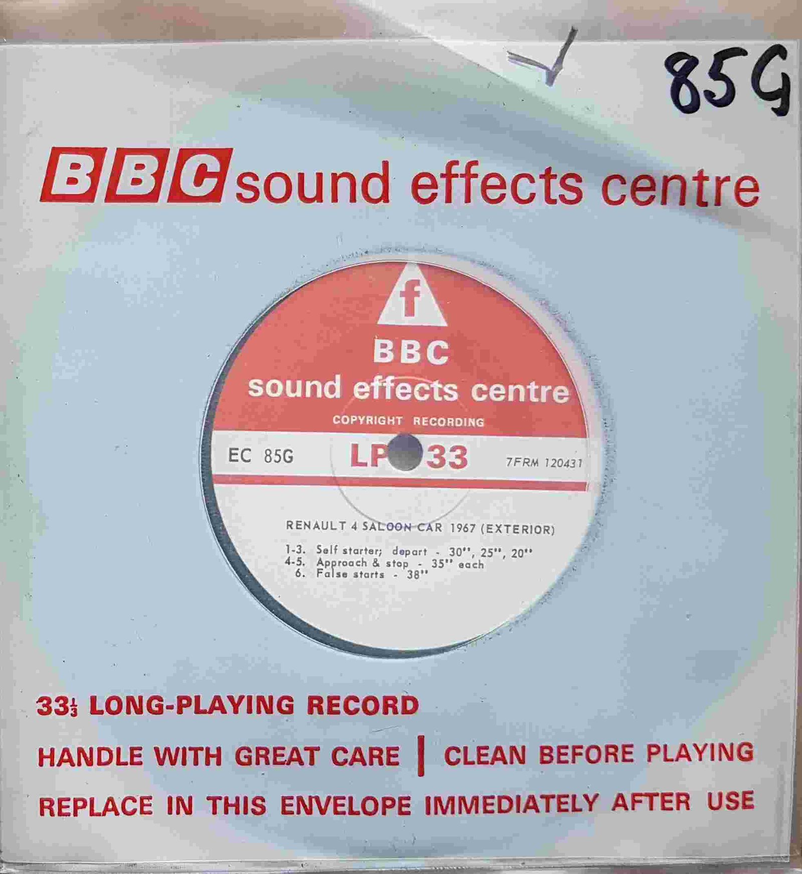 EC 85G Renault 4 saloon car 1967 (Exterior) Not registered from the BBC singles - Records and Tapes library Picture of EC 85G Renault 4 saloon car 1967 (Exterior) by artist Not registered from the BBC singles - Records and Tapes library