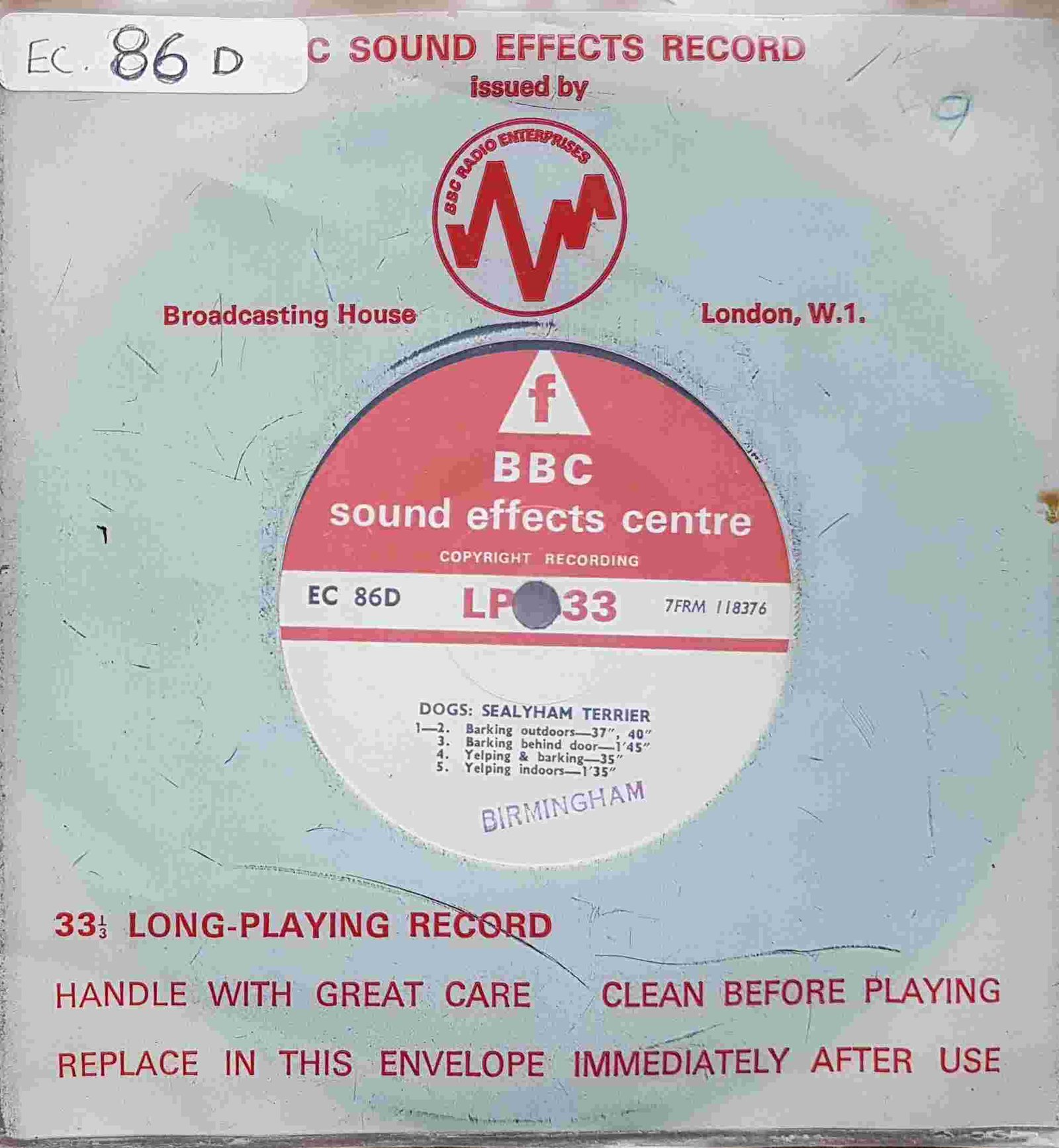 EC 86D Dogs: Sealyham terrier Not registered from the BBC singles - Records and Tapes library Picture of EC 86D Dogs: Sealyham terrier by artist Not registered from the BBC singles - Records and Tapes library