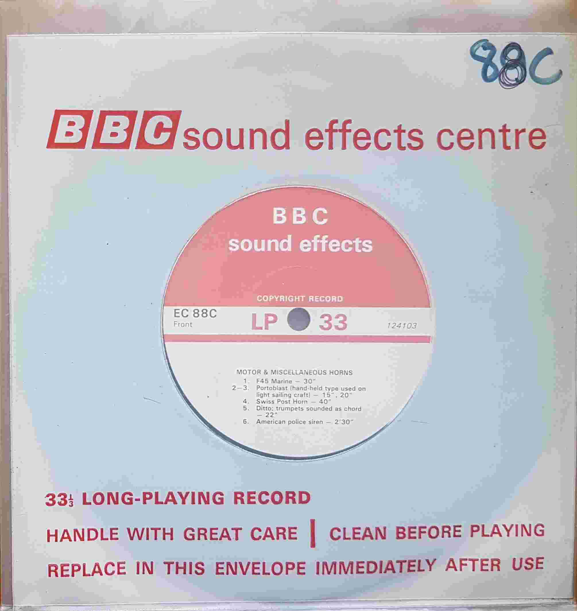 Picture of EC 88C Motor & miscellaneous horns by artist Not registered from the BBC singles - Records and Tapes library
