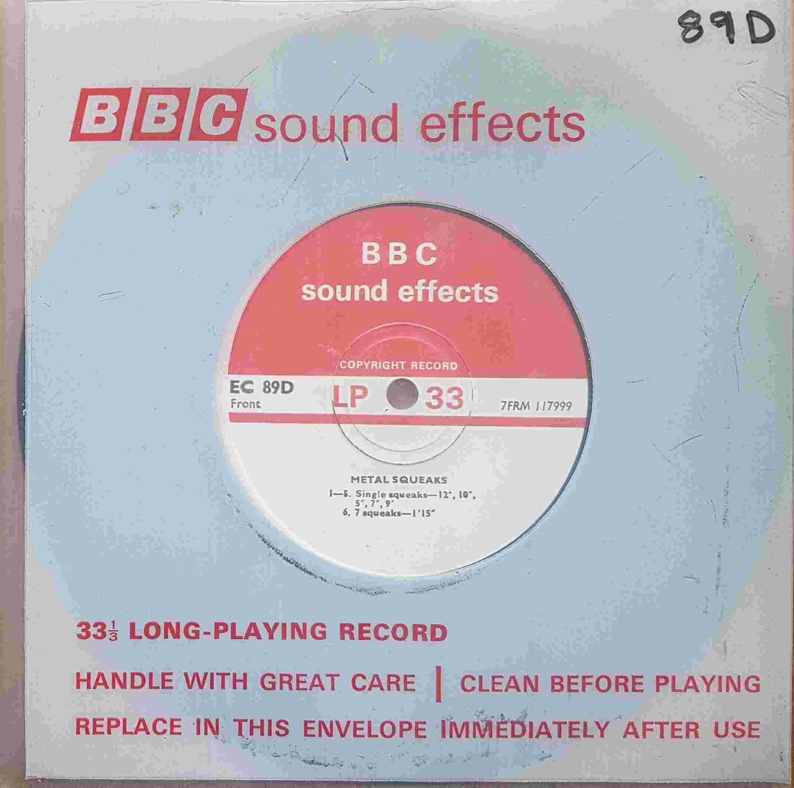 EC 89D Metal squeaks Not registered from the BBC singles - Records and Tapes library Picture of EC 89D Metal squeaks by artist Not registered from the BBC singles - Records and Tapes library