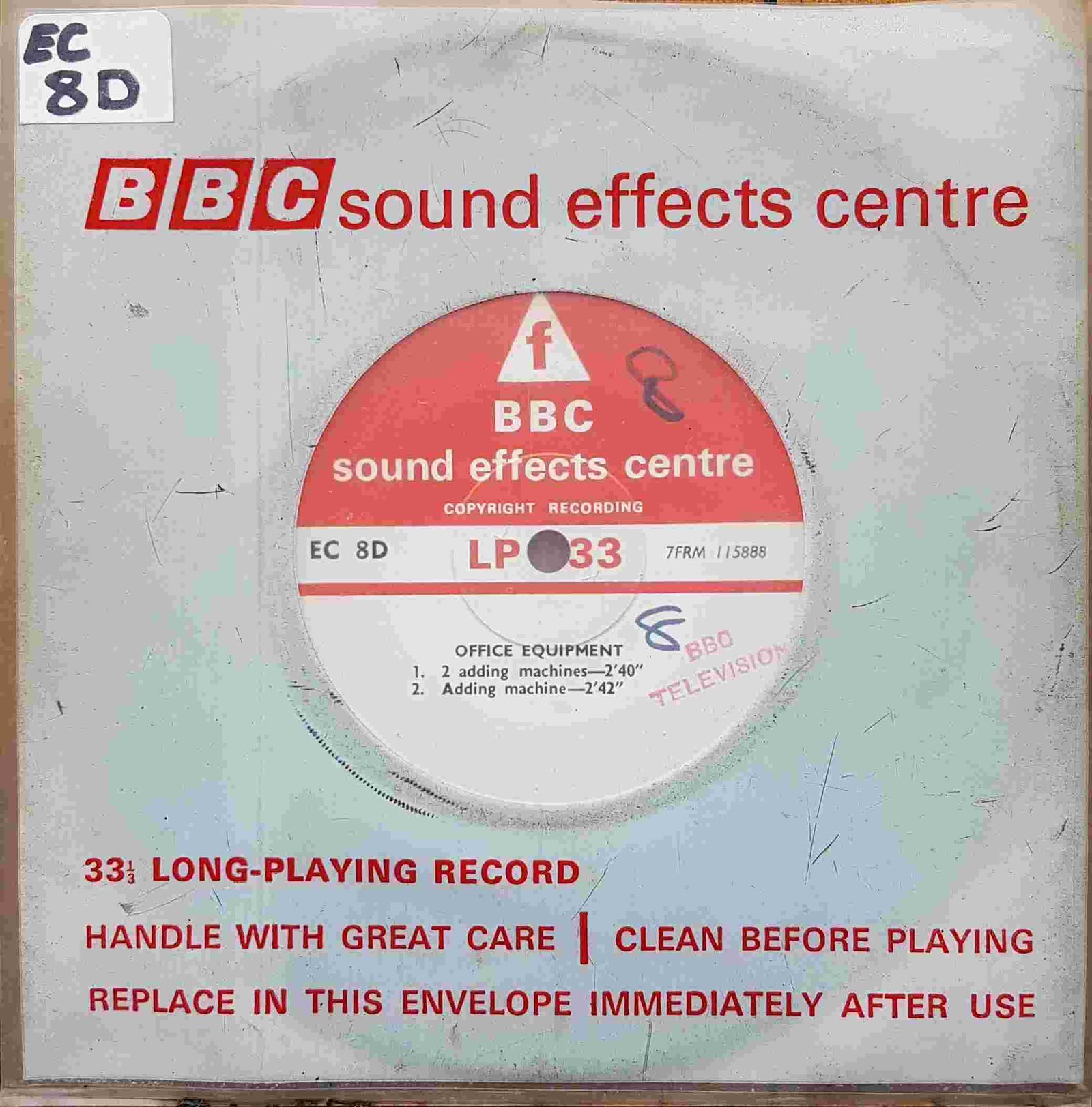 EC 8D Office equipment Not registered from the BBC singles - Records and Tapes library Picture of EC 8D Office equipment by artist Not registered from the BBC singles - Records and Tapes library