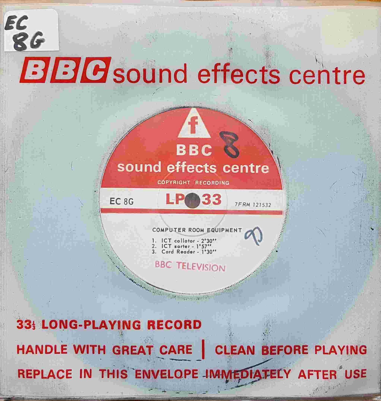 EC 8G Computer room equipment Not registered from the BBC singles - Records and Tapes library Picture of EC 8G Computer room equipment by artist Not registered from the BBC singles - Records and Tapes library
