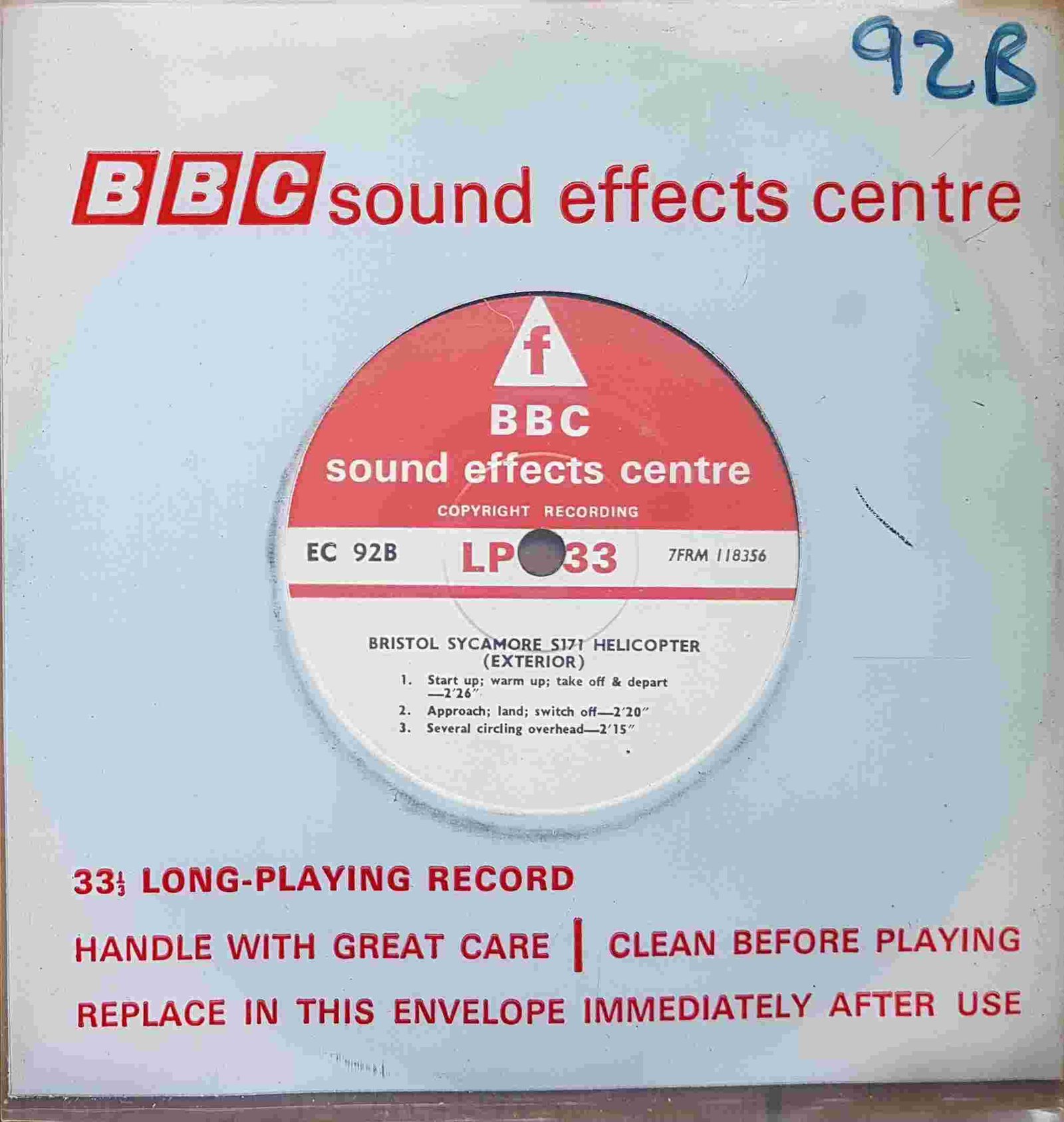 EC 92B Bristol Sycamore S171 helicopter (Exterior) Not registered from the BBC singles - Records and Tapes library Picture of EC 92B Bristol Sycamore S171 helicopter (Exterior) by artist Not registered from the BBC singles - Records and Tapes library
