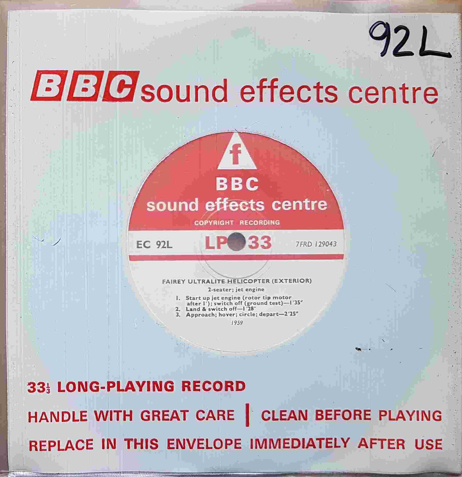 EC 92L Fairley Ultralite helicopter (Exterior) 2-seater; jet engine Not registered from the BBC singles - Records and Tapes library Picture of EC 92L Fairley Ultralite helicopter (Exterior) 2-seater; jet engine by artist Not registered from the BBC singles - Records and Tapes library
