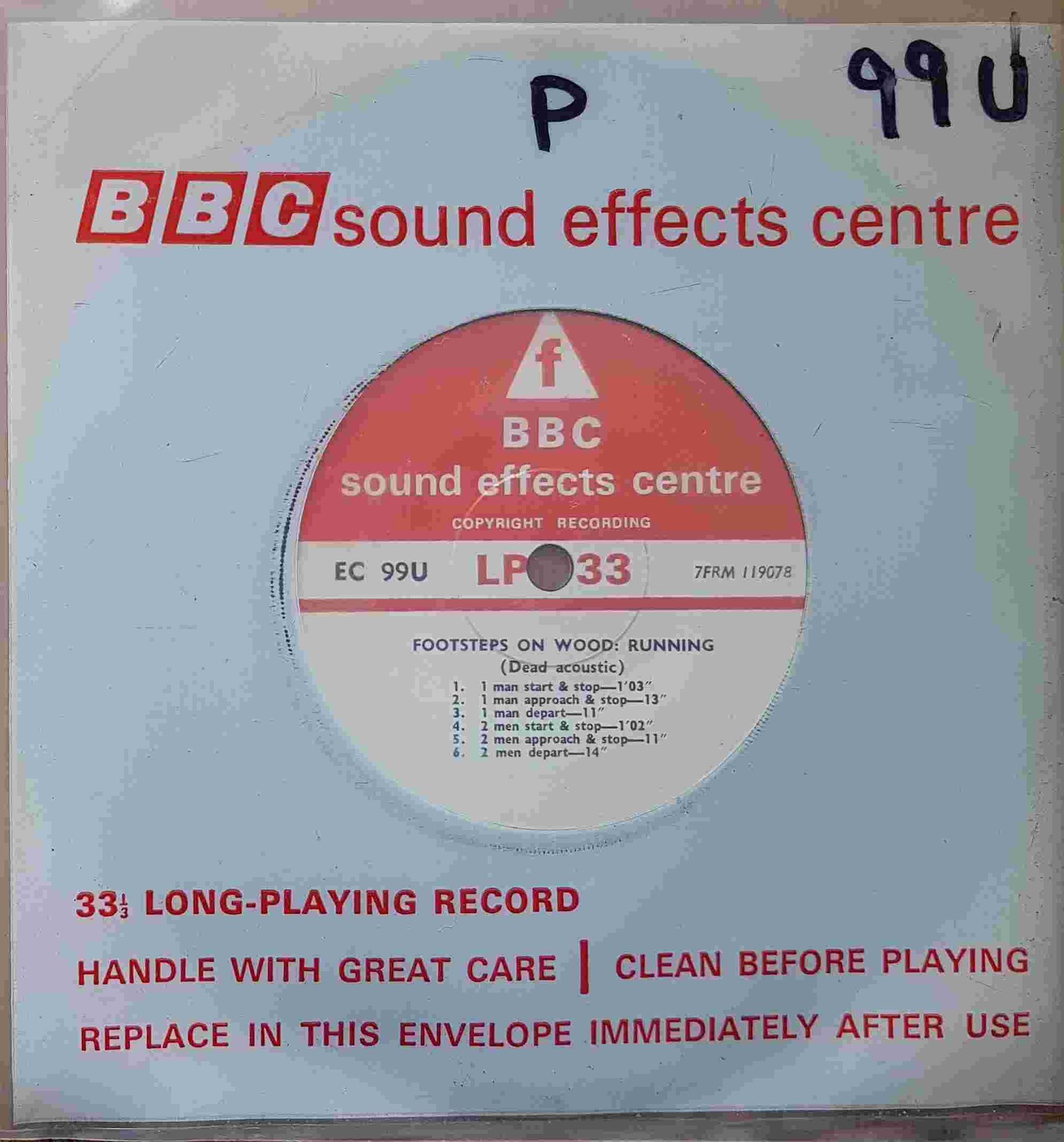 EC 99U Footsteps on wood: Running (Dead accoustic) Not registered from the BBC singles - Records and Tapes library Picture of EC 99U Footsteps on wood: Running (Dead accoustic) by artist Not registered from the BBC singles - Records and Tapes library