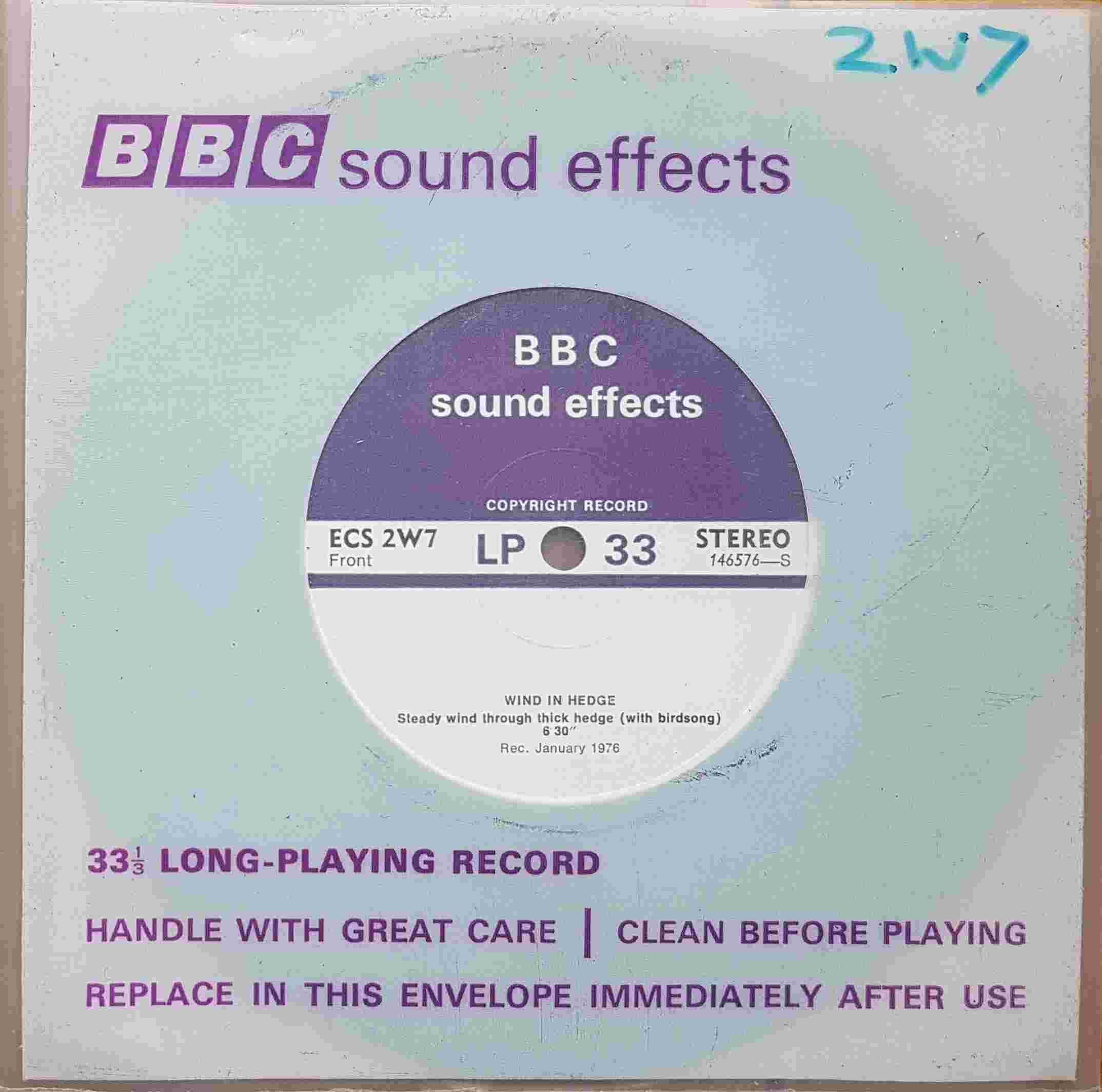 Picture of ECS 2W7 Wind in hedge / Wind in bushes by artist Not registered from the BBC singles - Records and Tapes library