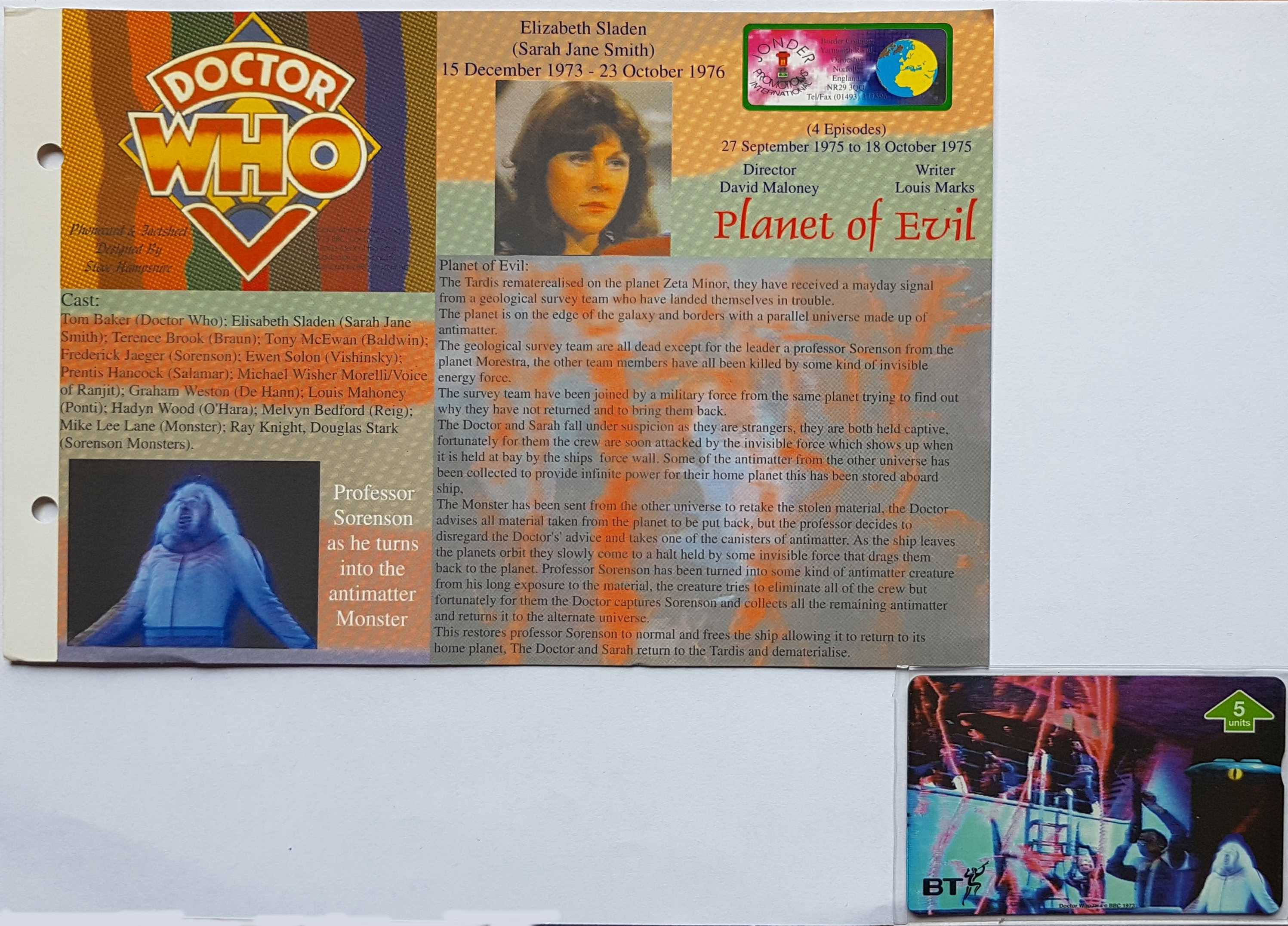Picture of PC-BTG699 Doctor Who - Planet of evil - Phone card by artist  from the BBC records and Tapes library