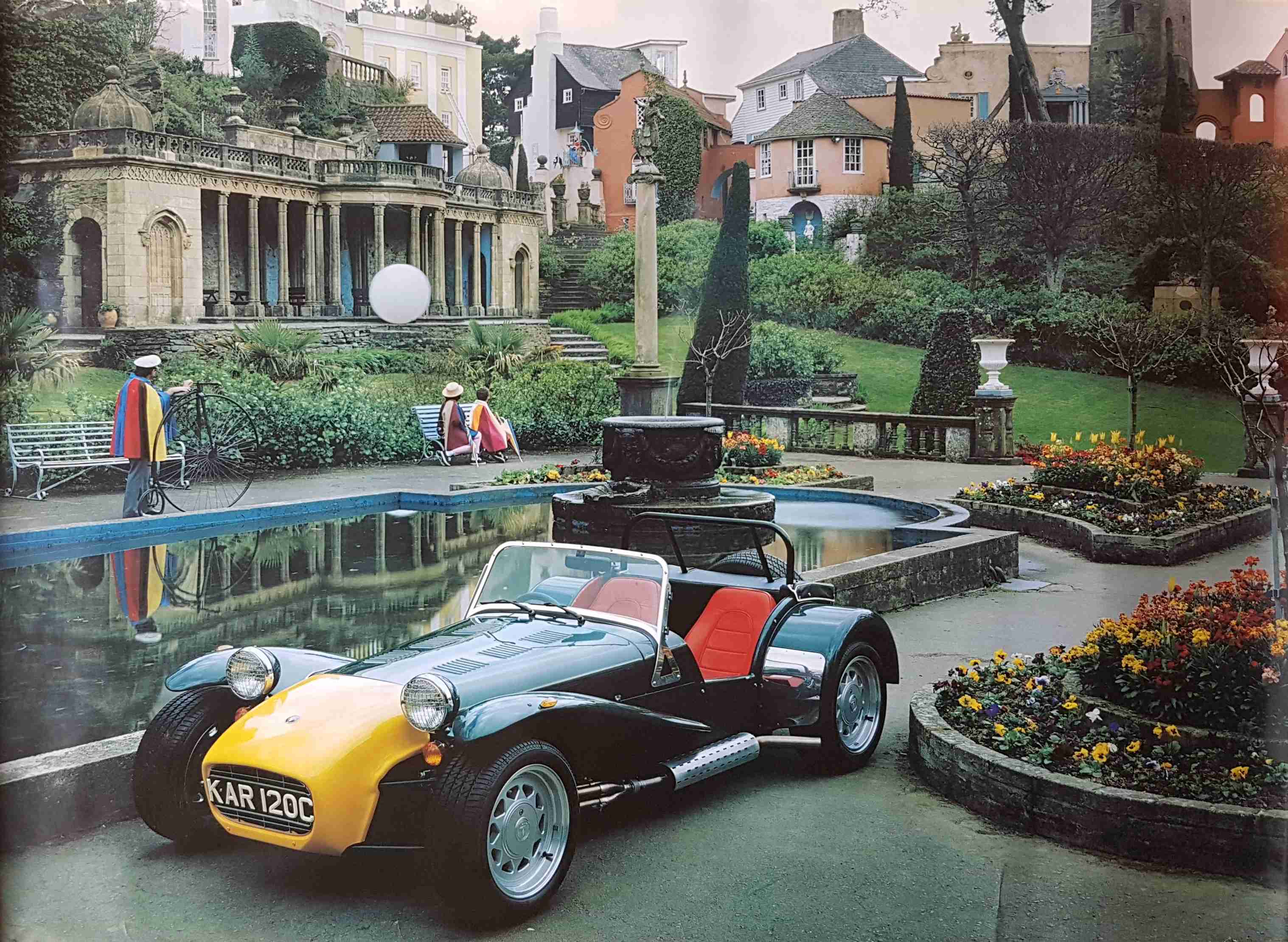 Picture of The prisoner - KAR 120C in front of the Village pond and Rover by artist Unknown from ITV, Channel 4 and Channel 5 posters library
