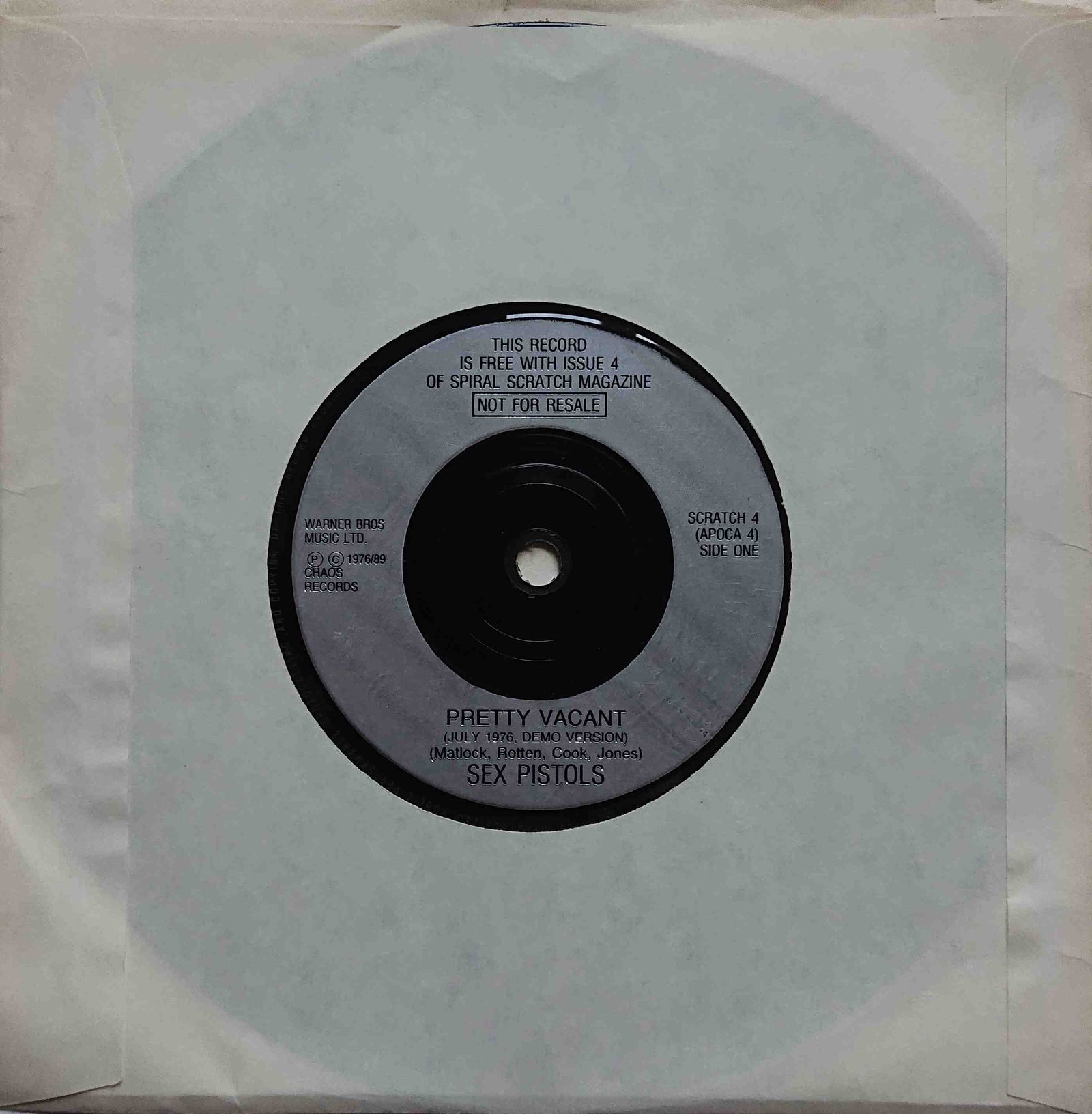 SCRATCH 4 Pretty vacant Sex Pistols  Front cover of SCRATCH 4