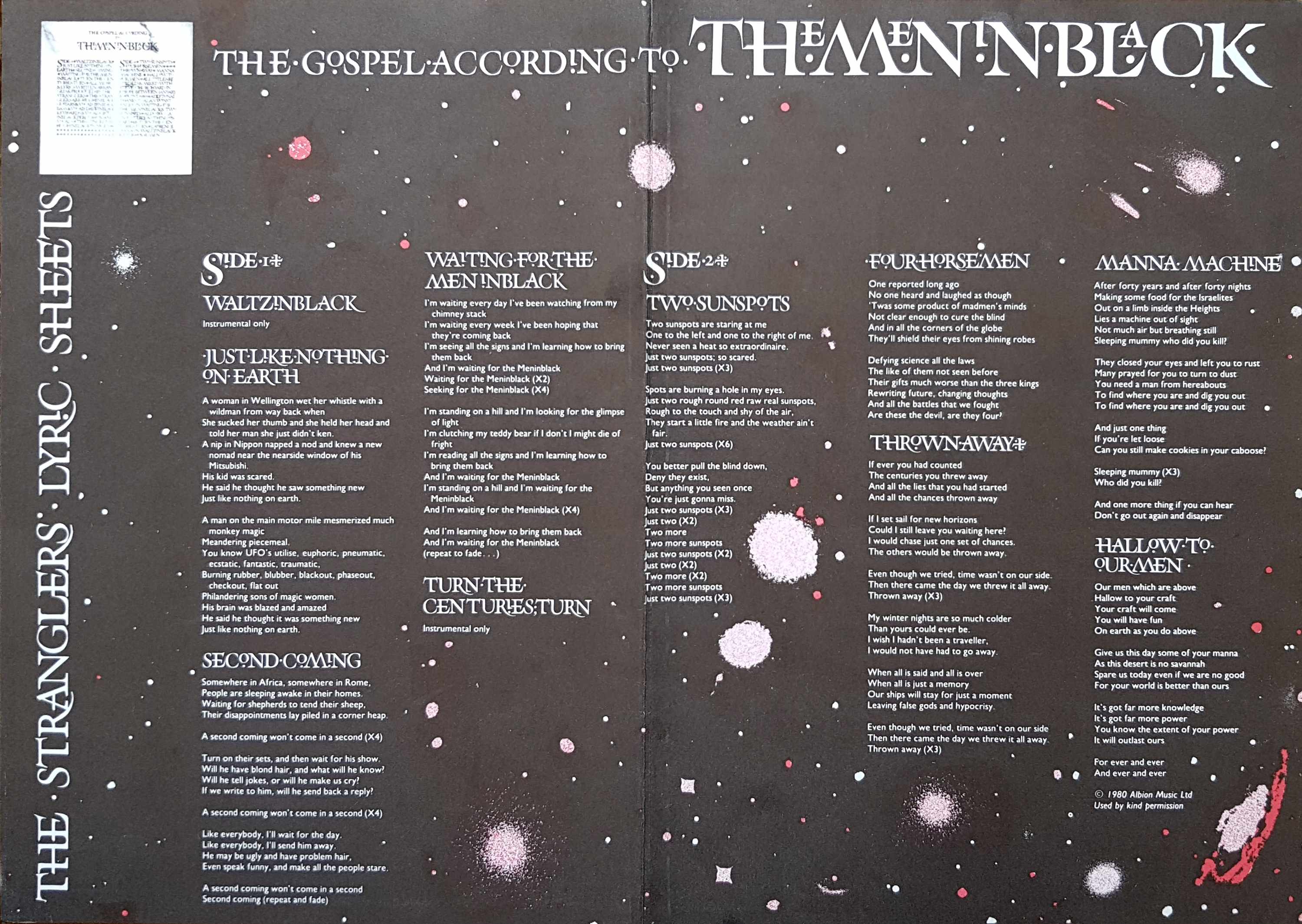 Picture of TGATTLYCSH The gospel according to themeninblack lyric sheets by artist The Stranglers  from The Stranglers